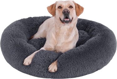 М'ЯКЕ ліжко для собак SLPRO кругла подушка для собак кошик для собак Диван для собак ліжко для кішок Пончик можна прати (діаметр 70 см, Зовнішній діаметр (L), темно-сірий) Ø 70 см, Зовнішній діаметр (L), темно-сірий