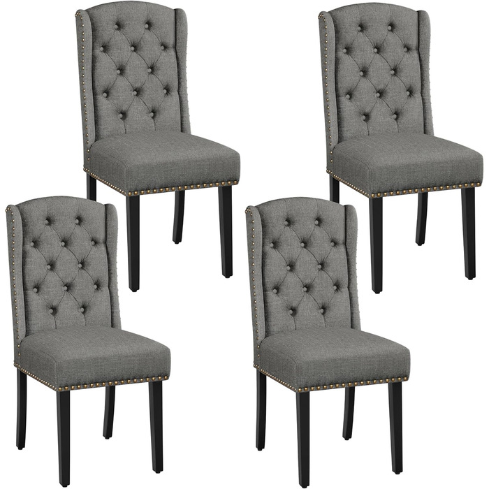 Набір кухонних стільців Yaheetech з крилатою спинкою, м'який стілець для їдальні, витримує до 140 кг, сірий (4, світло-сірий)