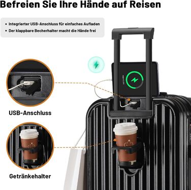 Набір валіз Tiyfiy 4 в 1 з жорстким корпусом, косметичка, USB-порт, TSA-замок, 360° колеса, чорний