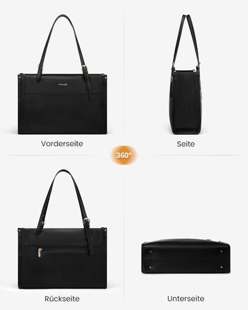 LOVEVOOK Сумка для ноутбука 15.6 дюймів, жіноча, велика, водонепроникна, сумка-шоппер, ділова, з PU шкіри, для офісу, навчання, чорна