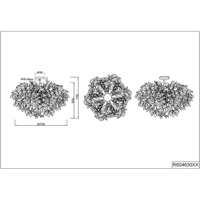 Реаліті Lights RL Leavy R40463001, Нікель матовий, пластик, 70x70x180 см, Чорний, 3-полум'я