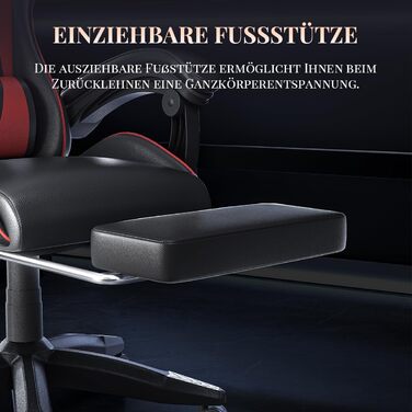 Ігровий крісло Bigzzia з масажем та підставкою для ніг, ергономічне, регульована спинка 90-135°, з подушками для голови та попереку (Червоний)