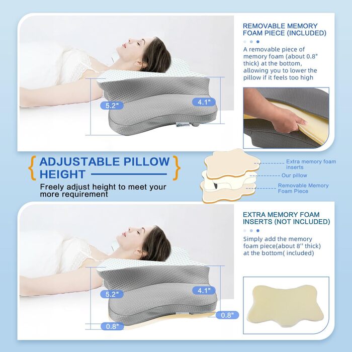 Подушка для шиї та плечей QIUBABYO з memory foam, ергономічна подушка для сну на боці, спині та животі з чохлом