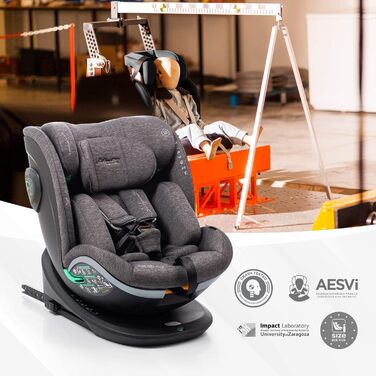 Дитяче автокрісло Xperta Baby Car Seat 360 з поворотом - Група дитячих автокрісел 0/1/2/3 (0-36 кг/0-12 років) 360 Swivel, ISOFIX, Автокрісло з безпекою i-Size і Top Tether, Сірий Сірий доббі