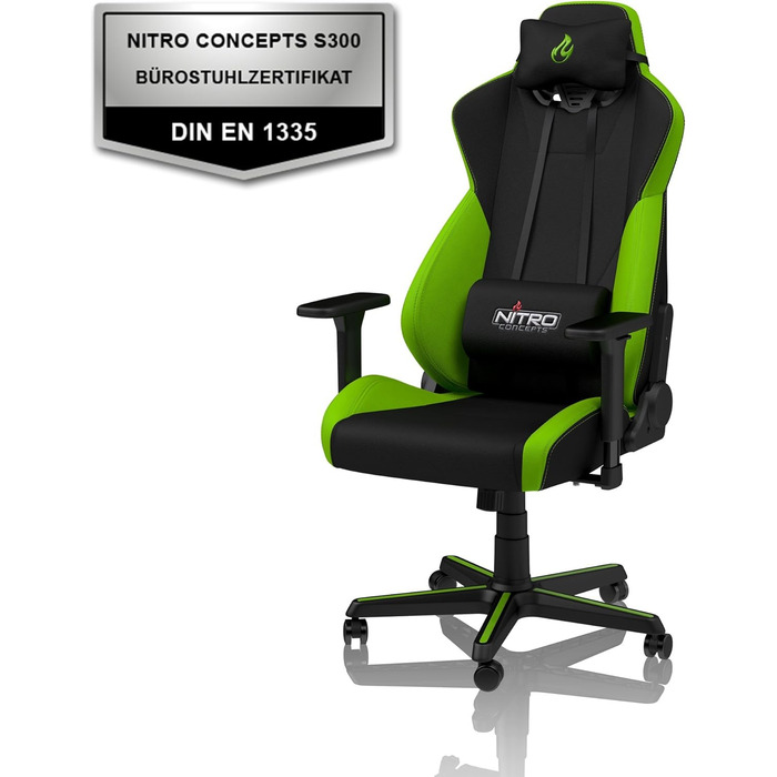 Ігрове крісло NITRO CONCEPTS S300 - ергономічне офісне крісло, 135 кг, тканина Atomic Green/Black