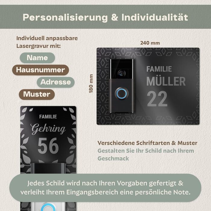 Персоналізоване дзвоник для Ring Doorbell 2, 3, 4 – акрилове табличко з іменем для поштової скриньки – табличка на двері з гравіюванням – прямокутна табличка для поштової скриньки