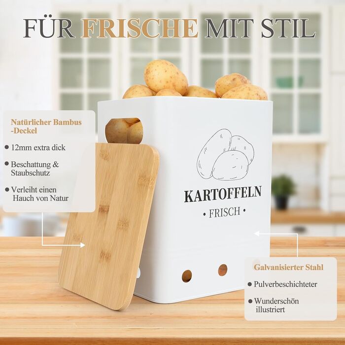 Коробки для зберігання картоплі, цибулі та часнику, 3 шт., з бамбуковим кришками, чорні