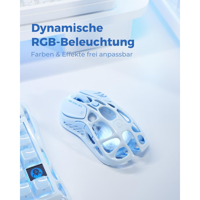 Миша ігрова бездротова GravaStar Mercury M1 Pro, 26000 DPI, 4K, PAW3395, 88г, Bluetooth/2.4G/кабель, RGB, 5 кнопок – Чорний градієнт (Електро-блакитний)