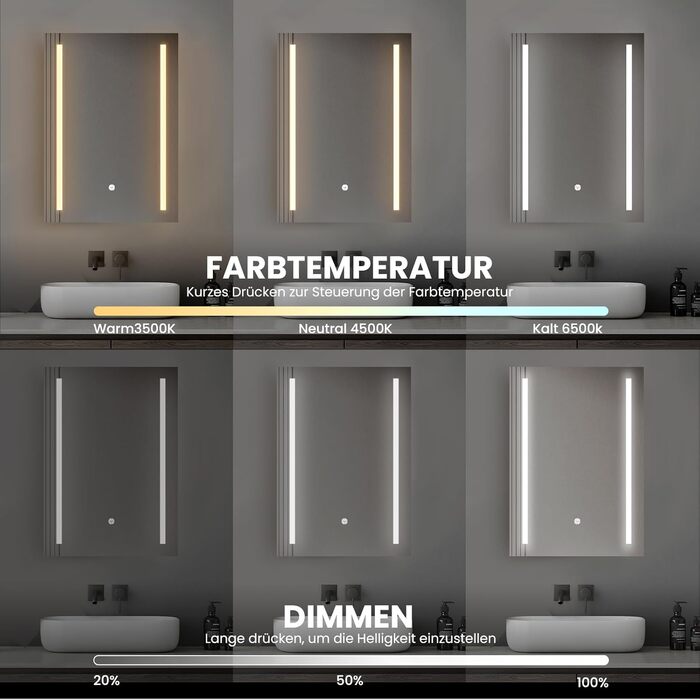 LED дзеркало для ванної кімнати з підсвічуванням | Водостійке IP54 | Сенсорне управління | 70x50 см | Стиль 2