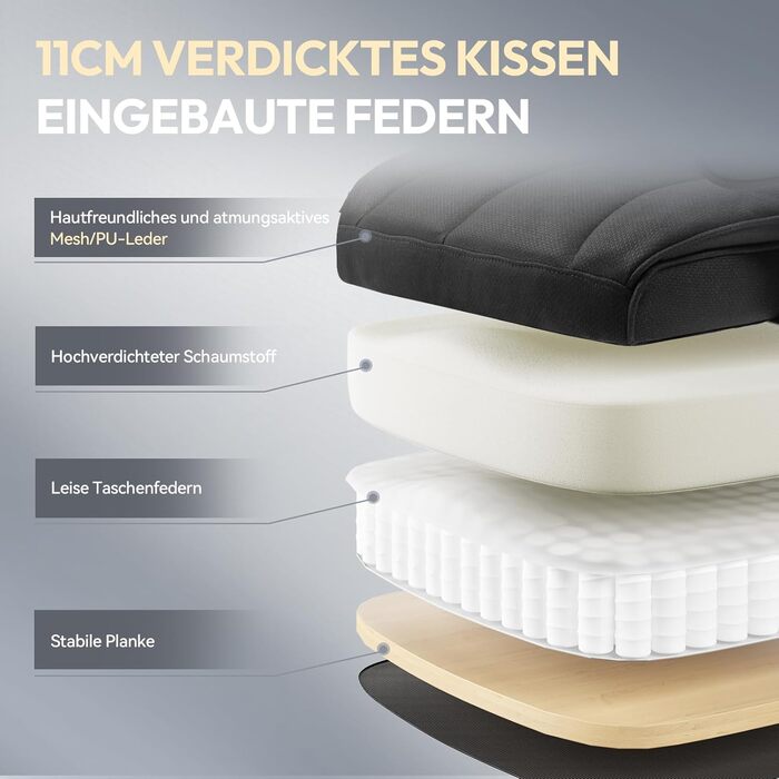 Ігровий крісло Dowinx, ергономічний офісний крісло з кишеньковим пружинним сидінням, крісло для начальника з подвійною м'якою спинкою та регульованою поперековою подушкою, підлокітниками та підставкою для ніг (Чорний, тканина)