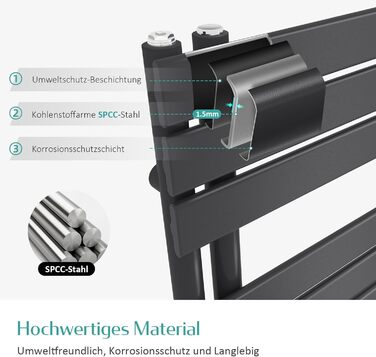 Електричний рушникосушар EMKE 104x50 см, чорний, 529W, бічний підключення