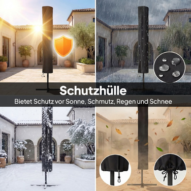 Сонячний парасоль з LED-підсвіткою, приблизно 300 x 200 см, регульований нахил, балконний парасоль з ручним механізмом, захисний чохол, захист від ультрафіолету, поворотний, кремово-білий