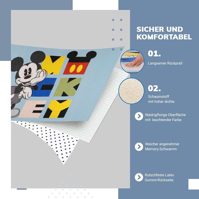Дитячий килим Disney Home, офіційно ліцензований дитячий ігровий килимок для дитячої кімнати, нековзний ігровий килимок для дитячої ігрової кімнати, який можна прати в пральній машині, килим Disney 80 x 120 см (Міккі)