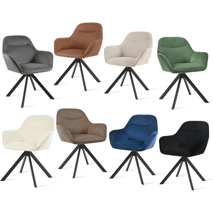 Обідній крісло для кухні/офісу, бежевий, з підлокітниками, 6 шт. в наборі, з металевим каркасом та м'яким сидінням з поліестеру