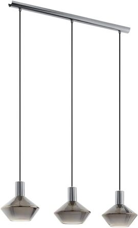 Підвісний світильник EGLO Ponzano, підвісний світильник на 1 полум'я сучасний, підвісний світильник з металу та пропареного скла з нікелю-Nero, чорний-прозорий, лампа обіднього столу, світильник для вітальні з цоколем E27 (підвісний світильник 3-полум'я)