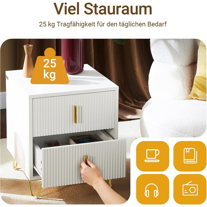 Приліжкова тумбочка SoBuy з 2 шухлядами, біла, 40x40x47 см