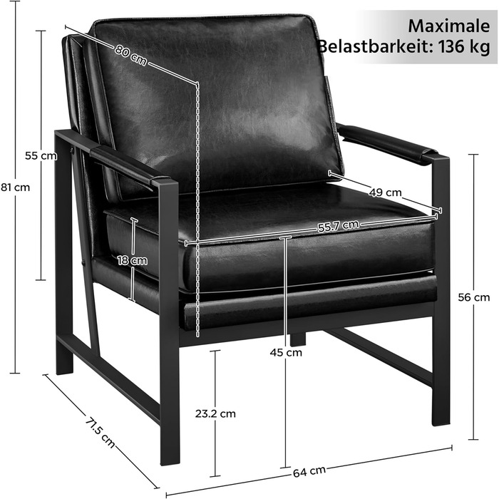Крісло-реклайнер Yaheetech Retro з металевим каркасом та штучною шкірою (2 шт., чорний)