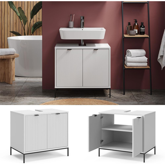 Тумба під раковину Vicco Eliza, біла, 70 x 63 см, 2 дверцята для зберігання аксесуарів для ванної кімнати та косметики