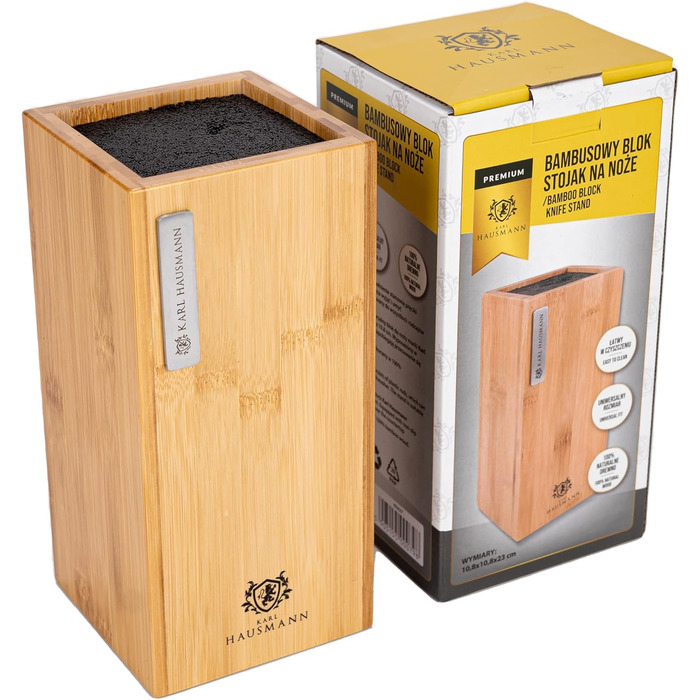 Блок для ножів Karl Hausmann з бамбука (без ножів) з вставкою з щетиною - універсальний, 23 x 10,8 x 10,8 см