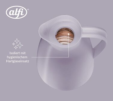 Термос Alfi ECO 1.0л з термоізоляційним скляним вкладишем, пластиковий, з поворотним клапаном та зручною кнопкою, для зручного наливання однією рукою, ідеальний для кави та чаю, BPA-Free, пастельно-ліловий