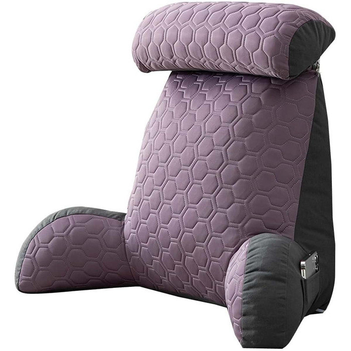 М'яке подушко-підголівник для ліжка, дивана, крісла, портативне, з підтримкою шиї, з кишенями для зберігання, фіолетовий