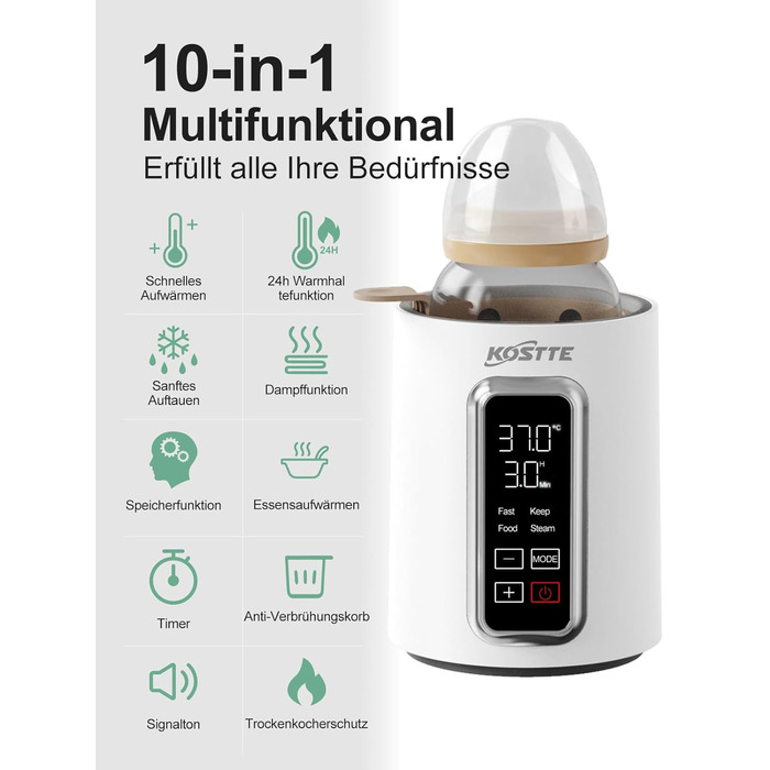 Підігрівач для пляшечок KOSTTE - універсальний, для грудного молока та суміші (білий + чорний)