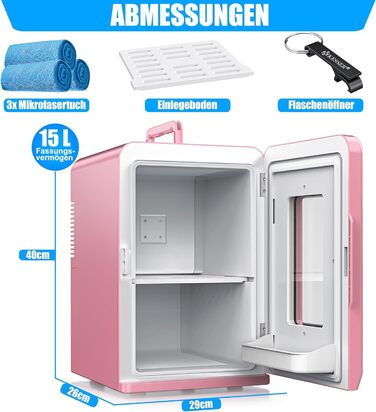 KESSER® Міні холодильник/термобокс 2в1, 15л, рожевий. Охолодження та підігрів, AC/DC, для авто, офісу, дому, кемпінгу.