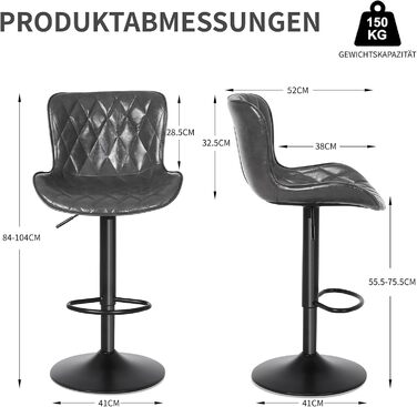 Барні стільці Youhauchair 3 шт., шкіряні, регульовані по висоті, з підніжкою та спинкою, сірі