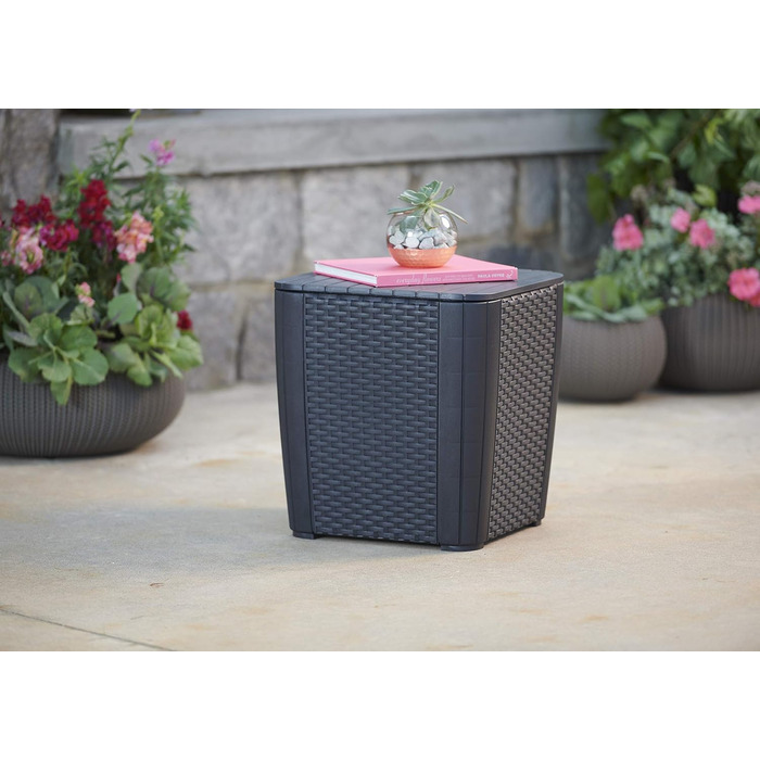 Садовий диван Allibert Victoria 2-місний ротанг сірий з подушками + садовий столик - вуличний, вологостійкий, 129x63x77 см