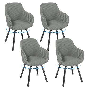LEWE Комплект з 4-х обертових стільців для їдальні з підлокітниками, сірий. Сучасні стільці для кухні/вітальні з дерев'яними ніжками та спинкою.