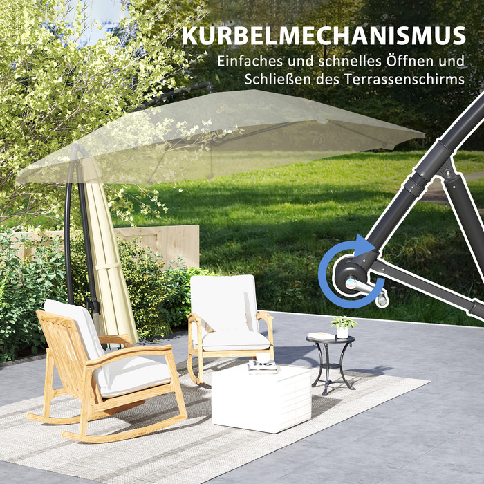 Outsunny Консольний парасоль Alu Ø 260 см Парасолька, водонепроникна Кривошипна парасолька з підставкою, кривошипом, захистом від вітру, поворотна Маркет Парасолька похила Садова парасолька Захист від сонця для балкона Сад Патіо Бежевий