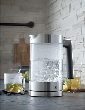 Електричний чайник WMF Lono зі скла, 1,7 л, з фільтром від накипу, бездротовий, 3000 Вт, матова нержавіюча сталь