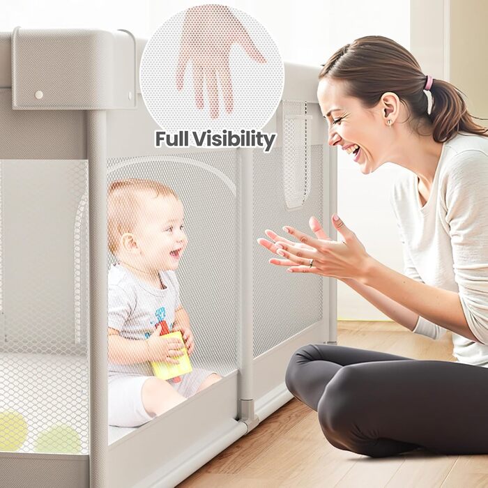 Дитячий манеж Laufstall Baby 175x150 см - великий ігровий простір з безпечним мережевим дизайном, неслизьке дно, 2 кільця для іграшок