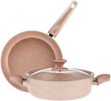 Набір каструль та сковорідок Karaca Ceramica Steel 4 шт. з нержавіючої сталі та керамічним покриттям, підходить для всіх плит (Рожеве золото)