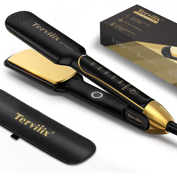 Широкі пластини Terviiix Straightener, з пластинами 100 чистого титану, 45 мм, широкий випрямляч для густого волосся, випрямляч для локонів і випрямлення, для випрямлення та хвиль, PTC Швидкий нагрів, подвійний натяг