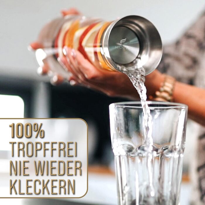 Скляна джезва 1.0л Laura - Преміум глечик для води з кришкою з нержавіючої сталі та вставкою для фруктів з термостійкого боросилікатного скла