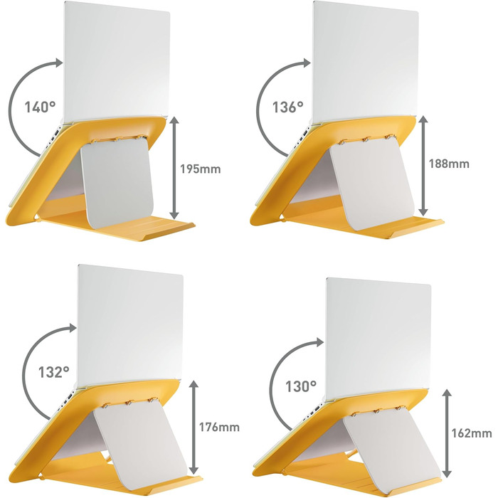 Підставка для ноутбука Leitz Ergo, регульована по висоті, для ноутбуків 13'-15', з 80% переробленого пластику, 6 положень висоти та кута, компактна, 100% перероблювана, артикул 64240089 (Стандарт, Теплий жовтий)