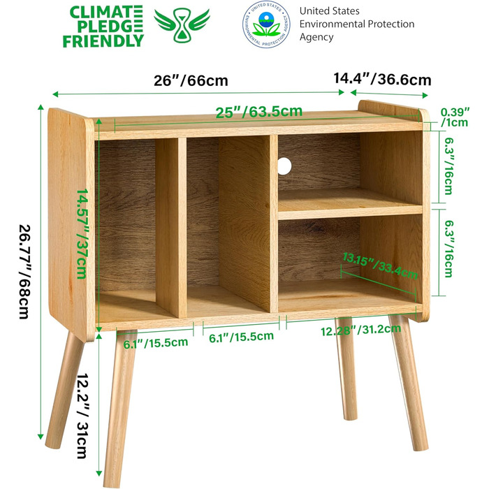 Стіл для програвача, стійка для вінілових пластинок в стилі середини століття з місцем для зберігання до 150+ альбомів, шафа для вінілових пластинок з регульованими полицями (горіх)