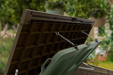 Мультифункціональний ящик для сміття Keter Store-it-Out Midi 845 л, 130x74x110 см, поліпропілен, сірий/чорний, захист від УФ, водонепроникний, з можливістю замикання