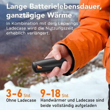Електричні грілки для рук Lepwings 2 шт. з зарядним кейсом, 14000 mAh, багаторазові, двосторонній нагрів, 3 режими, USB-зарядка, для активного відпочинку взимку, чорний
