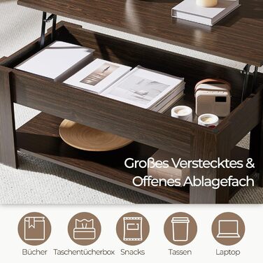 Журнальний столик Yaheetech з регульованою висотою та прихованим місцем для зберігання, 98 x 50 x (42-56) см, колір еспресо