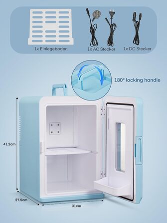 Міні-холодильник FOHERE 2in1 15 л, охолодження/опалення, постійний / змінний струм, тихий, для автомобіля/офісу/гуртожитку, косметика/напої