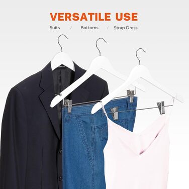 Дерев'яні вішалки для одягу HOUSE DAY (12 шт.) з кліпсами: для костюмів, суконь, пальто, сорочок, штанів. Преміум якість.