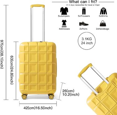 Набір валіз KONO 4 шт. з ABS-пластику з TSA замком: велика, середня, маленька + beauty case (жовтий)