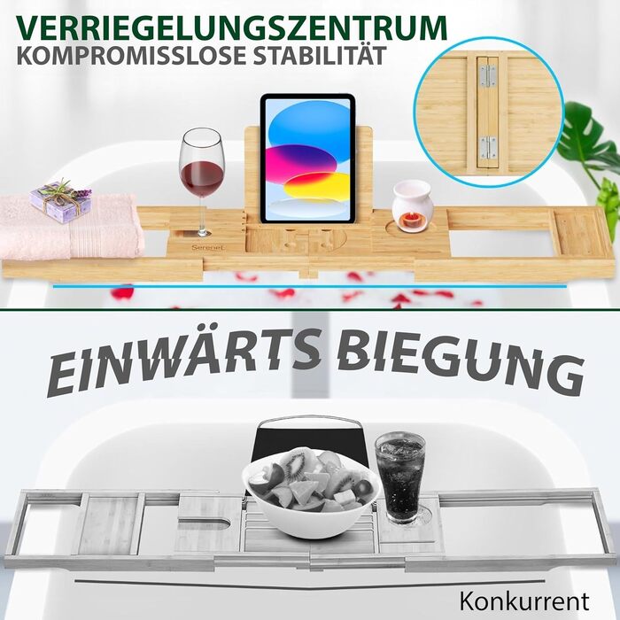 Підставка для ванни SereneLife з дерева - Розширювана підставка для ванни 70-105 см з тримачем для напоїв та книжковою підставкою, вологостійка, аксесуар для ванни, Wellness