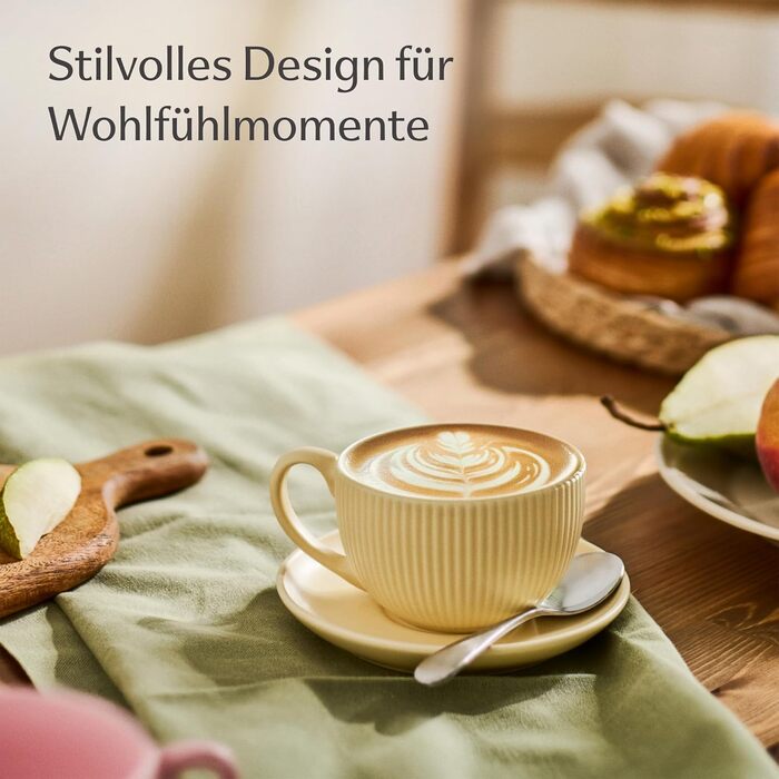 Капучино чашки Cosumy 6 шт. набір - 200 мл, кераміка, смугастий дизайн, миє в посудомийній машині, з ручкою