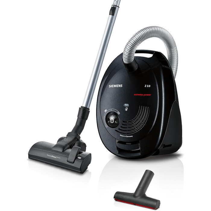 Пылесос Siemens Staubsauger Z 3.0 extreme power VSZ3XTRM11: мощний, для твердих підлог та килимів, XXL насадка для шерсті тварин, 850 Вт, чорний