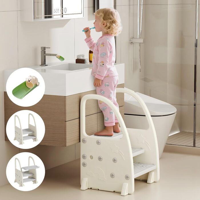 Дитячий тритулковий стільчик Hominewti з регулюванням висоти, неслизький, з підлокітниками, для ванної, дитячої кімнати, кухні (сірий)