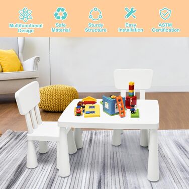 Дитячий стіл LIFEZEAL з 2 стільцями: комплект меблів для дітей з пластику з підлокітниками та закругленими краями (білий)
