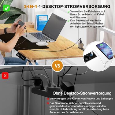 COMHOMA Стол письмовий регульований по висоті 160x70 см з USB-роз'ємом та гачками, Електричний стіл для комп'ютера, Стол для стоячи-сидячи, Піднятий стіл (Коричневий, 60*140 см)